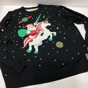Tipsy Elves Santa Riding Unicorn Sweater Black 4X